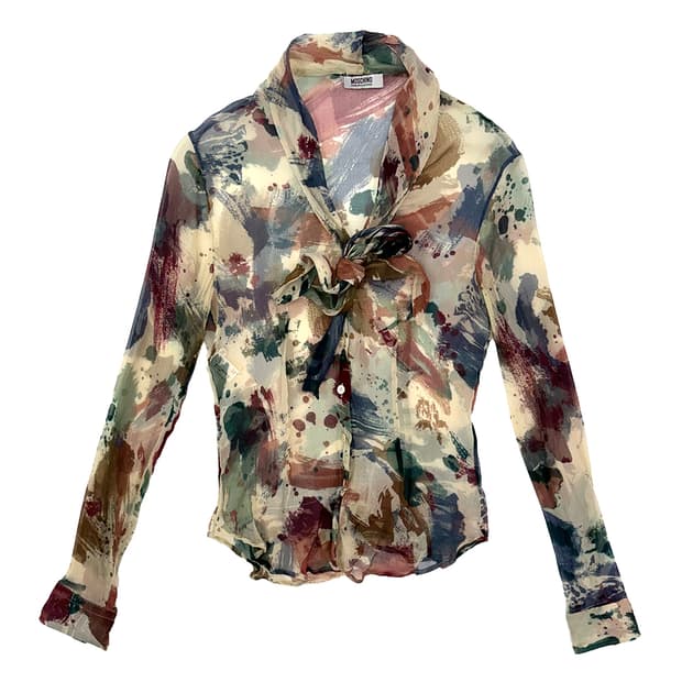 Moschino Abstract Bow Silk Blouse/ Os