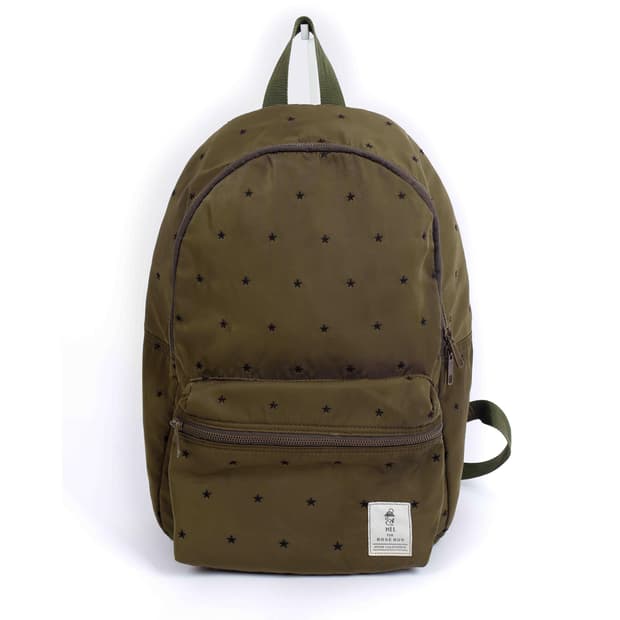 [ROSE BUD] 올리브컬러 스타 자수 나일론 백팩