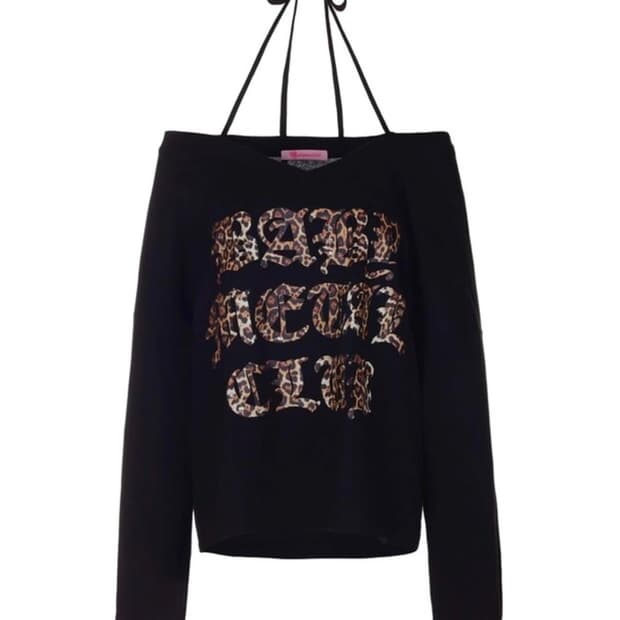 베이비메탈클럽 레오파드 로고 스트링 티 오프숄더 판매 베메클