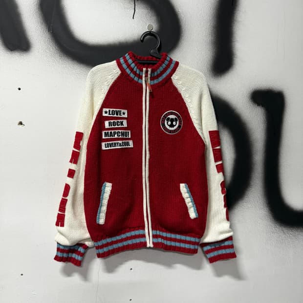 VTG 빈티지 올드스쿨 멀티 패치 니트 집업