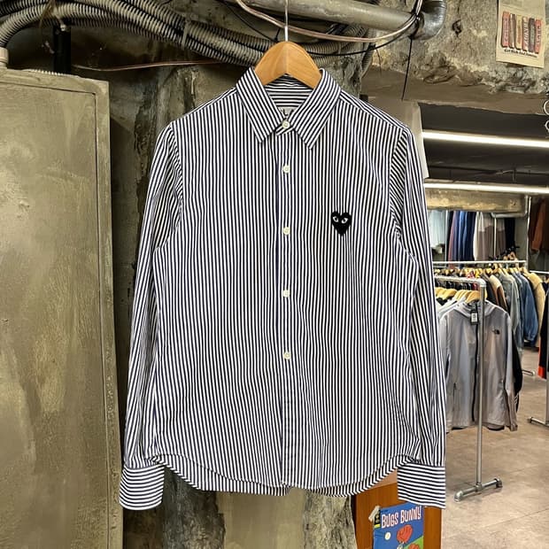 꼼데가르송 스트라이프 셔츠 네이비 S #csz2728 