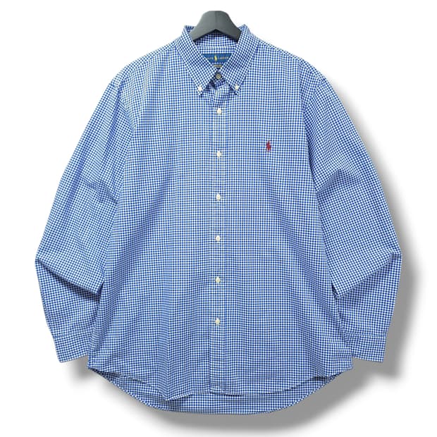 [XL] 폴로 블루 깅엄 커스텀핏 코튼 스트레치 긴팔셔츠