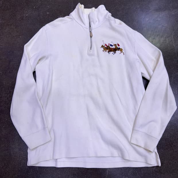 폴로 랄프로렌 더블 포니 자수 하프 집업 맨투맨 아이보리 L