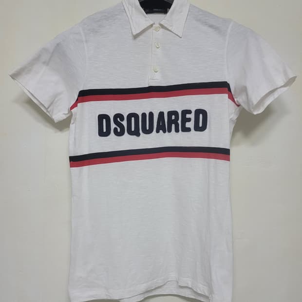 DSQUARED2 화이트 로고 반팔 카라티 M
