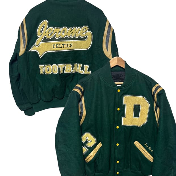 XL 90s delong USA 딥그린 자수 울 봄버 바시티 자켓