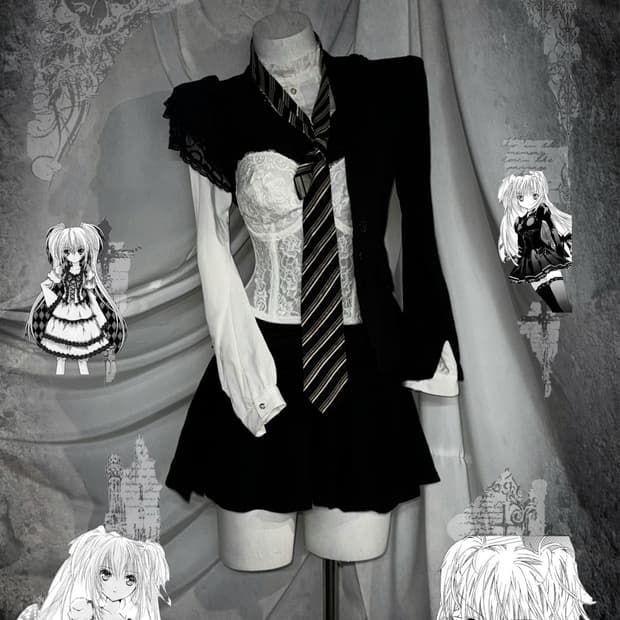 엑시즈팜 세라깔 화이트 코르셋 고스고딕 코디세트 