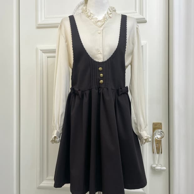 brown gold button bow point midi opc&bei