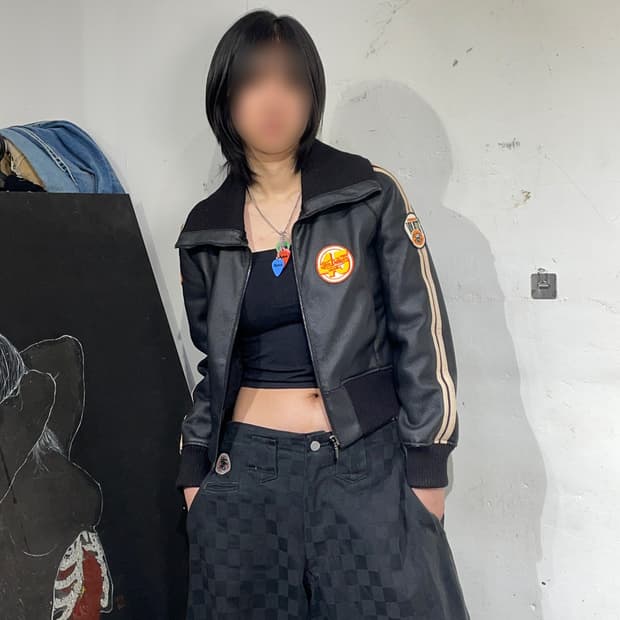 본더치 레더 라이더 가죽 자켓 y2k 빅로고 레더자켓