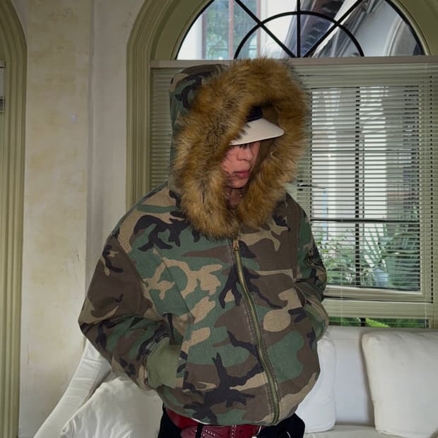 Reversible Camo Fur Bomber
