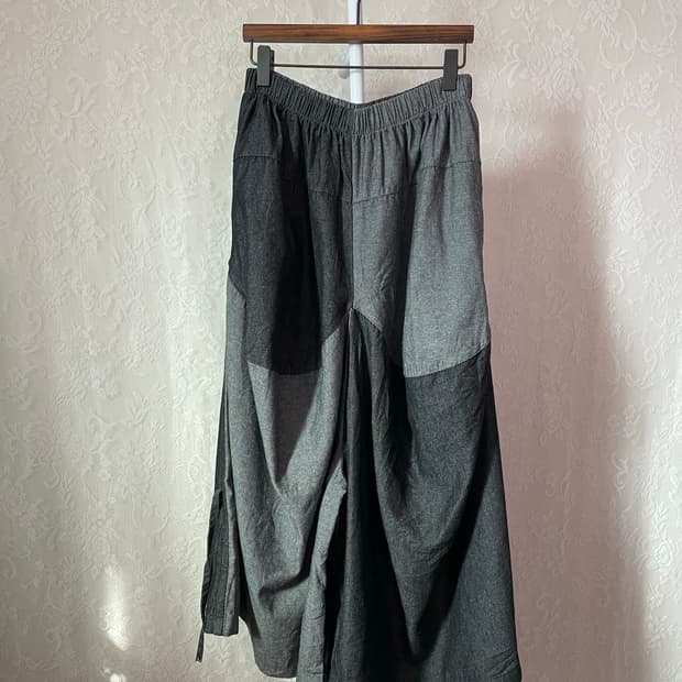 투톤 패치워크 와이드 밴딩 팬츠