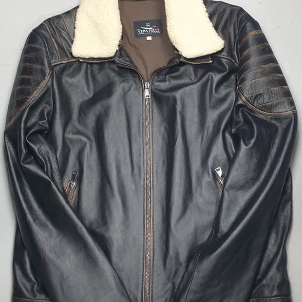 베라펠레 양털 카라 라이더 가죽 자켓 58