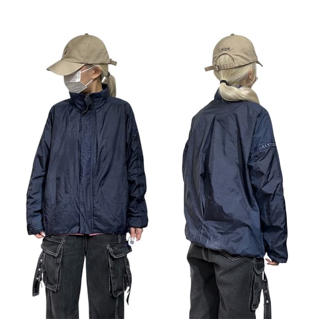 아디다스 네이비 삼선 로고 바람막이 자켓 L