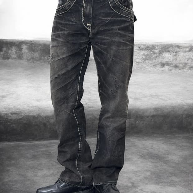 버커루 흑청 스티치 고딕 디테일 데님팬츠