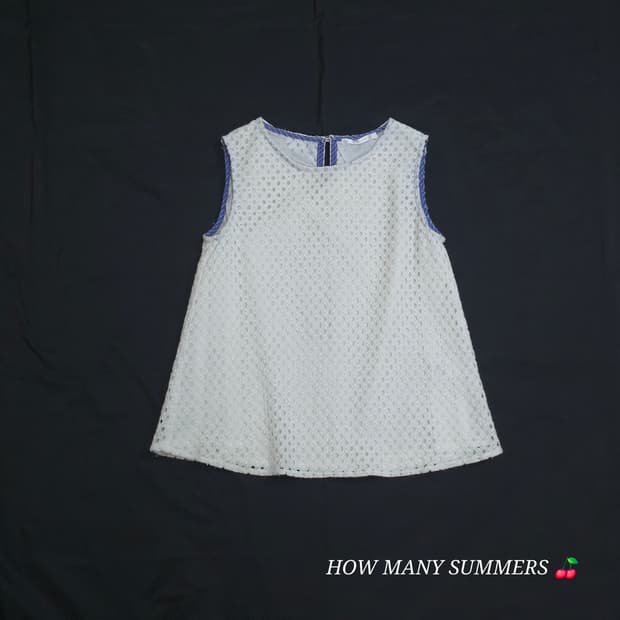 레트로걸 화이트 펀칭 레이스 민소매 블라우스 M 일본빈티지 아일렛 나시