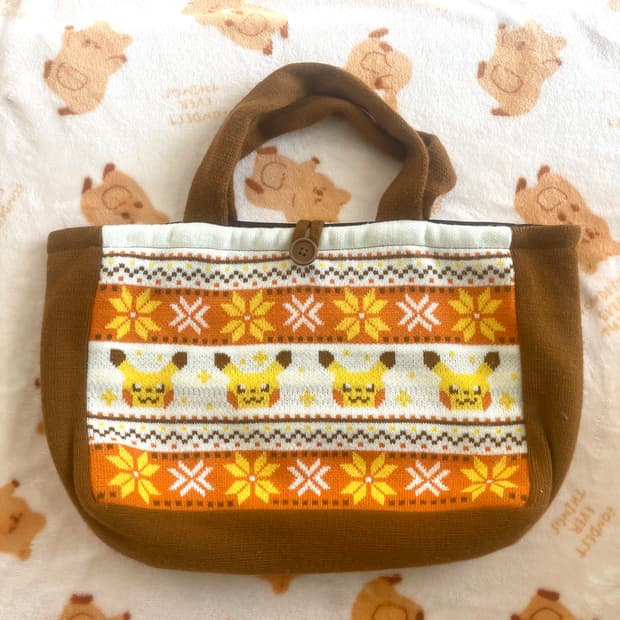 빈티지 포켓몬 피카츄 pokemon 뜨개 눈꽃 도트백 🧡💛