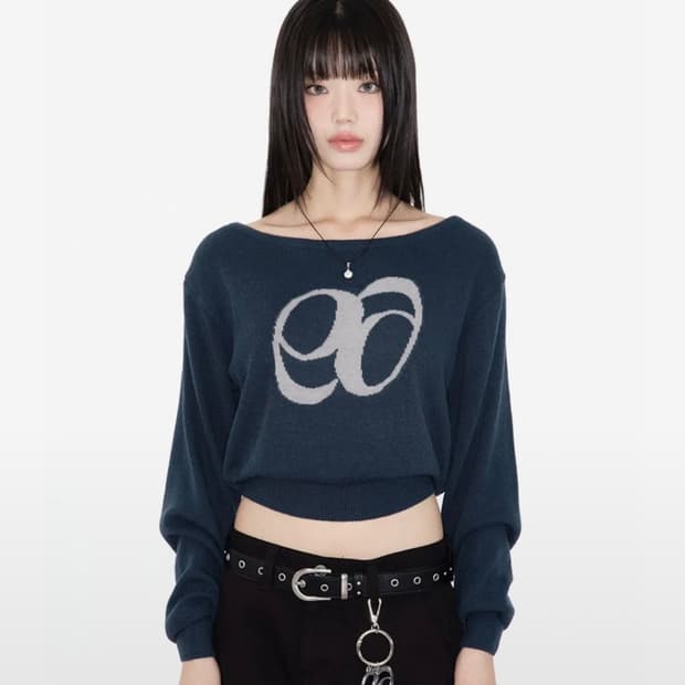 애즈온 보트넥 니트 블루그린