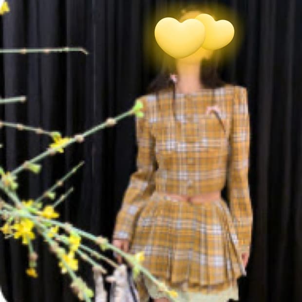 빈티지 러블리 스쿨갸루 달천대장 파워숄더 노란체크 크롭 자켓