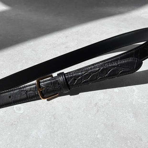 Oribell 크로커다일 페이던트 소가죽 골드버클 미니멀 버클 벨트
