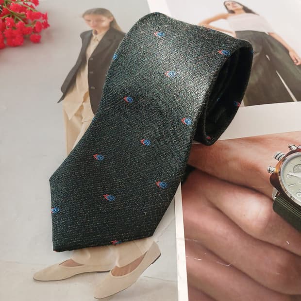 커스텀멜로우 실크 다크그린 텍스처 넥타이 7.8cm A+등급 A19066