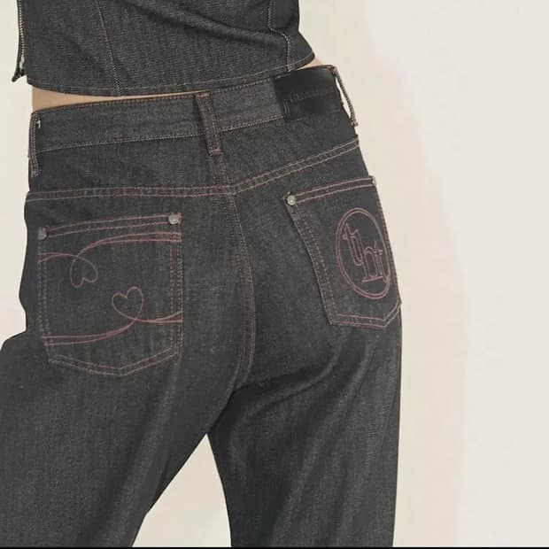 쓰리타임즈 핑크 스티치 로우 데님 M