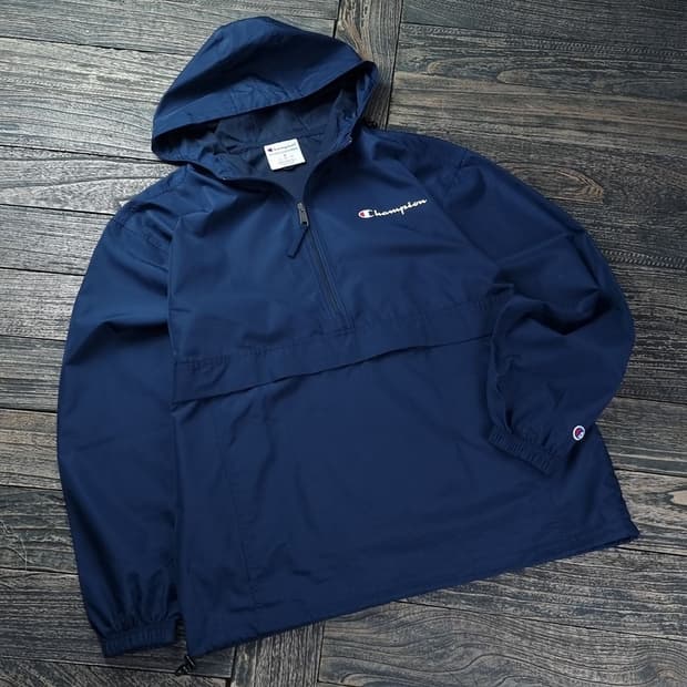 [챔피온] 로고 자수 후드 아노락 바람막이 네이비 M18410
