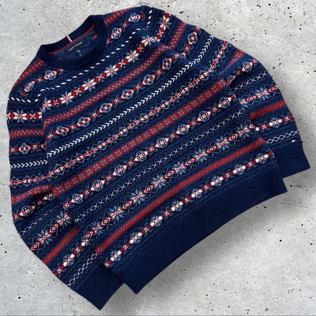 [L] 타미힐피거 페어아일 니트 남색 스웨터 B967