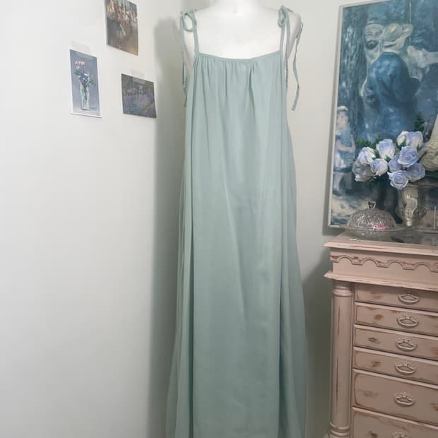 sheer green shirring long opc(size-L)