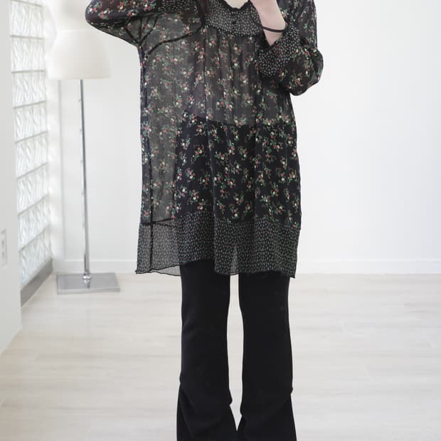 Vintage flower balck one-piece