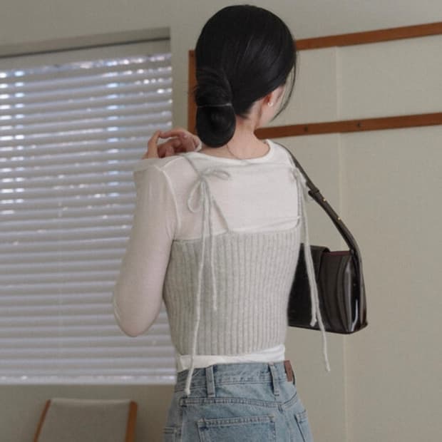 Uur 유유알 포엠 라쿤 크롭 뷔스티에 [밀키그레이]