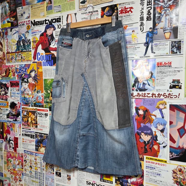 후부 밴딩 코듀로이 패치워크 롱스커트