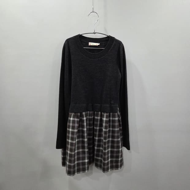 봉쁘앙 여아 울 니트 레이어드 체크 원피스 12A