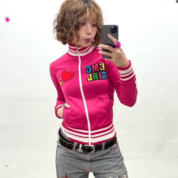 Retro heart star pink track top 