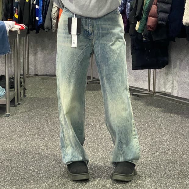 모드나인 백 패치 블루레인 와이드 데님 팬츠 B3608 