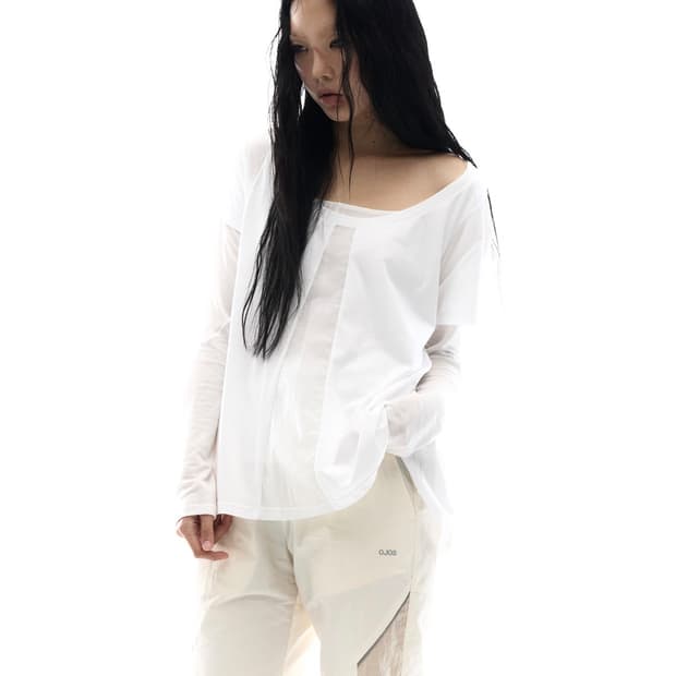 Ojos Sheer Panel Flare Tee White