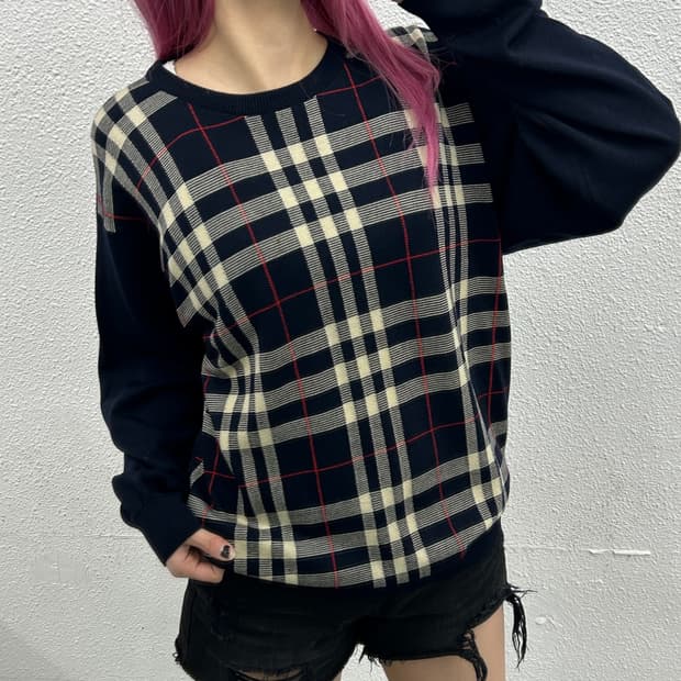 버버리 노바체크 네이비 니트 40