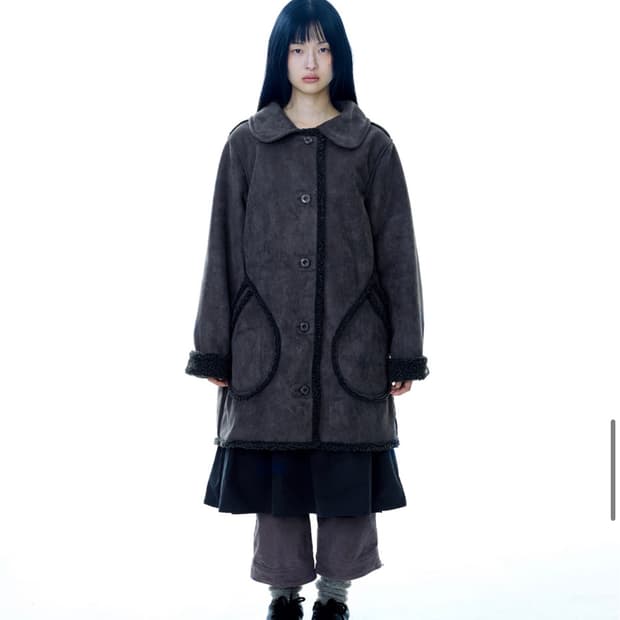 코이세이오 ROUND COLLAR SUEDE JACKET CHARCOAL