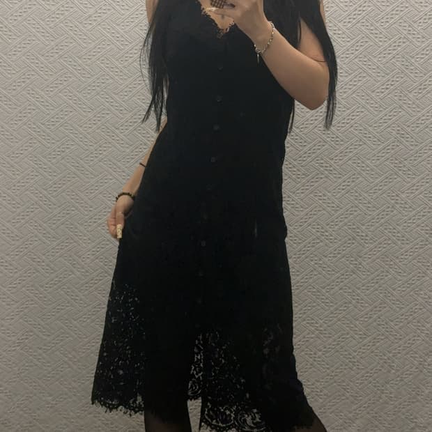 빈티지 재팬 란제리코어 레이스판넬 슬림핏 나시 롱원피스 K0587