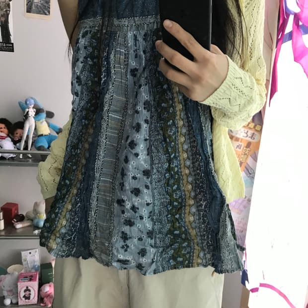 에스닉 모리 히피 잔꽃 블루레몬 코디세트