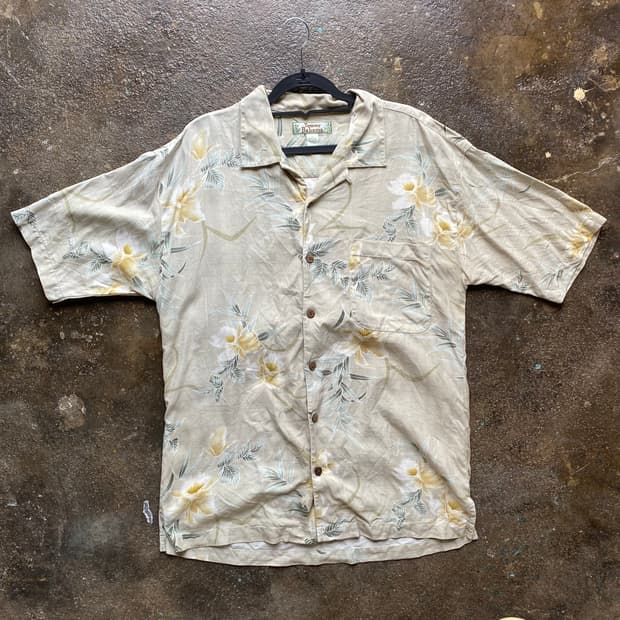 빈티지 실크 플라워 반팔 셔츠
