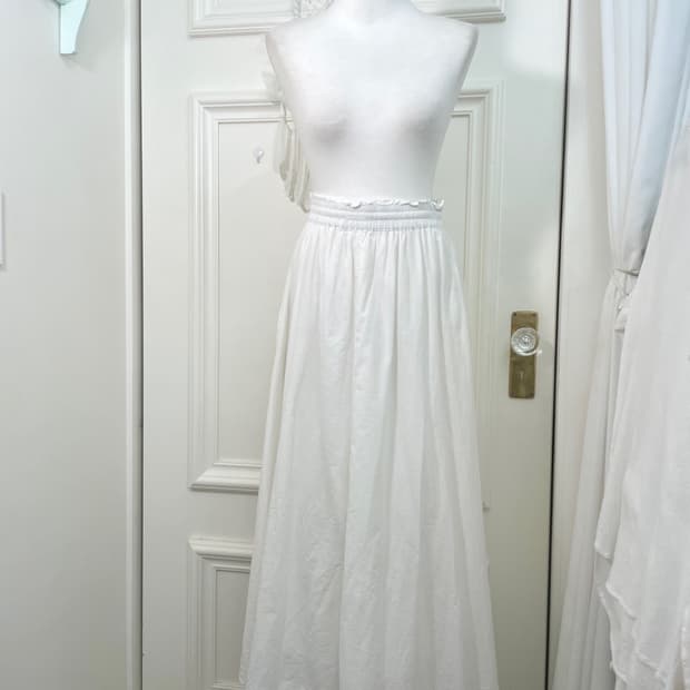 white cotton summer banding long skirt