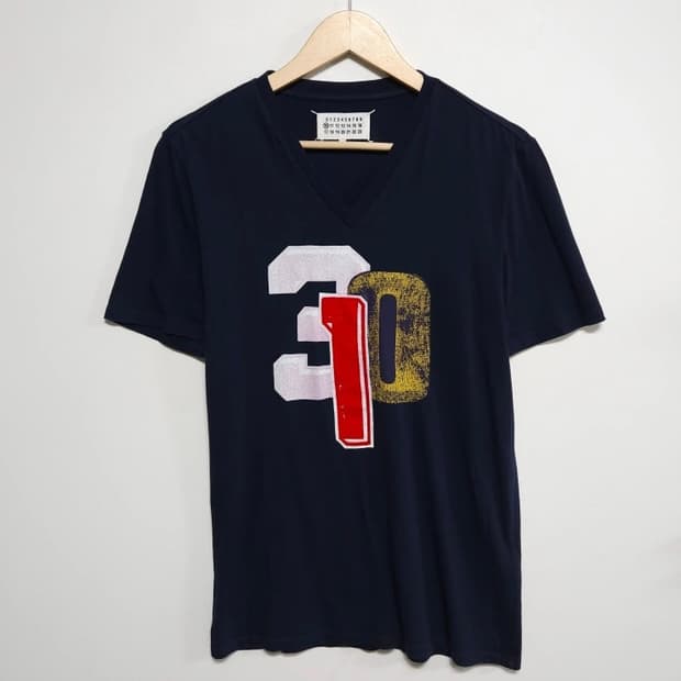95 MARGIELA 메종마르지엘라 브이넥 반팔티 네이비
