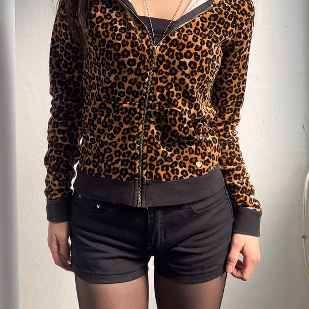 Juicy Couture Leopard Velvet Hood Zip-Up