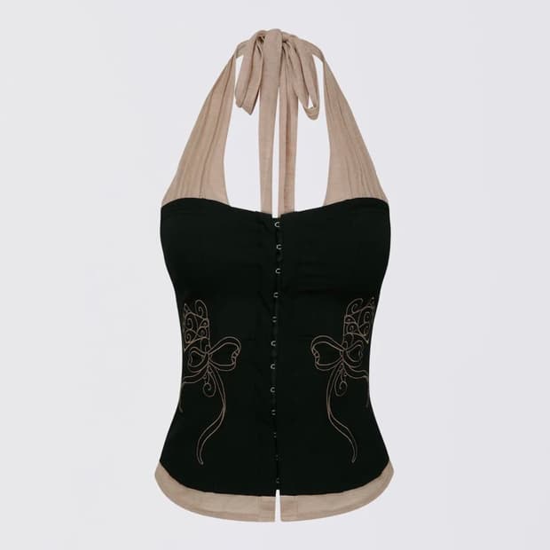 (구해요) 스컬프터 팜코르셋 홀터탑 블랙/스킨