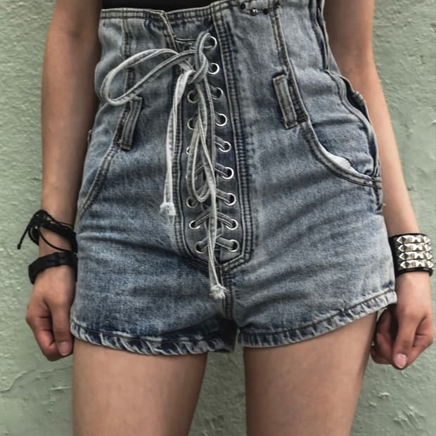 High-waisted Light Blue Denim Shorts