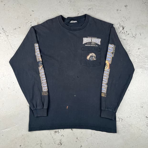 빈티지 Iron Horse Saloon 포켓 긴팔티