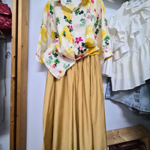 거즈면 박시 벌룬셔츠. 레이온 와이드팬츠