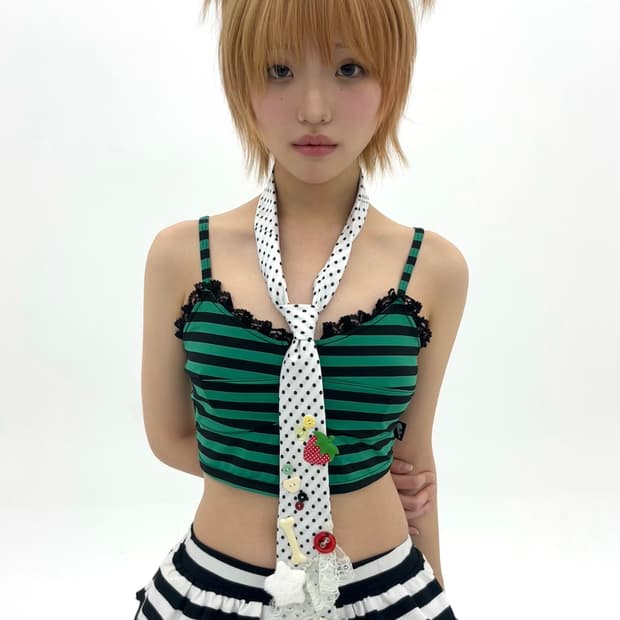 Vintage striped lace tank top