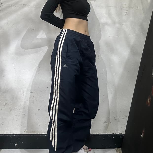 아디다스 와이드 네이비 화이트 삼선 트랙 팬츠 추리닝 바지 M