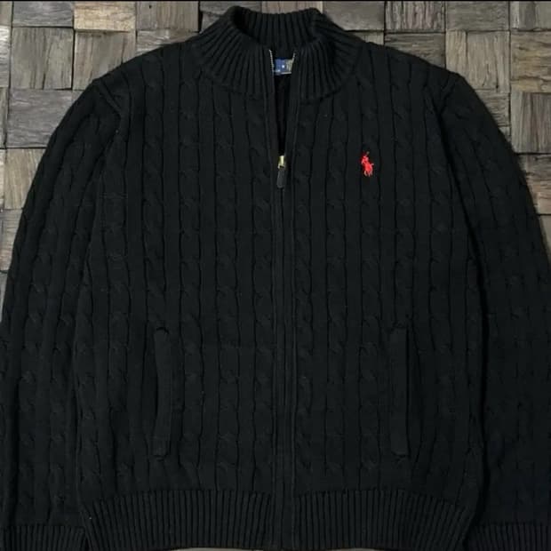 105)폴로 정품 블랙 케이블 니트 집업