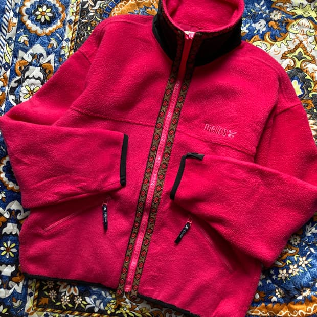 90's mello's 자수로고 푸시아 오버핏 폴라텍 플리스 자켓 집업 